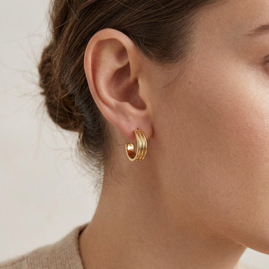 Triple Layer Hoop Earrings – Gold Plated Huggies for Women