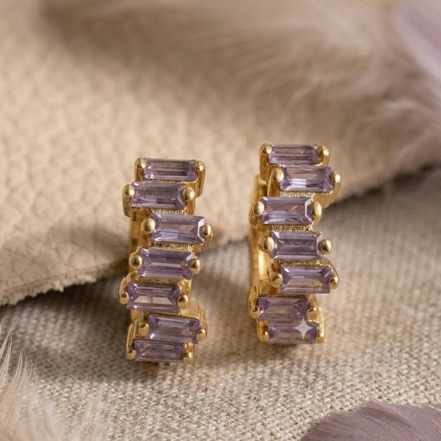 Gold Plated Double Hoop Earrings – Pavé CZ Layered Open Hoops for Women