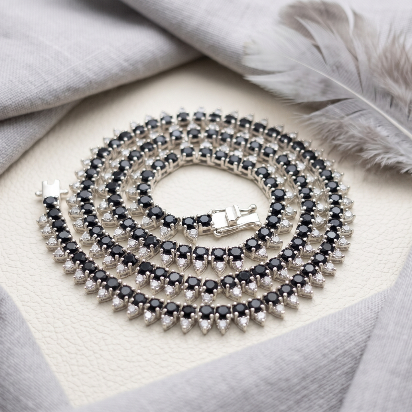 Blue Sapphire Crown Halo Tennis Necklace – Round Cut Gemstone Strand Necklace for Women