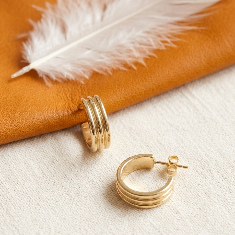 Triple Layer Hoop Earrings – Gold Plated Huggies for Women