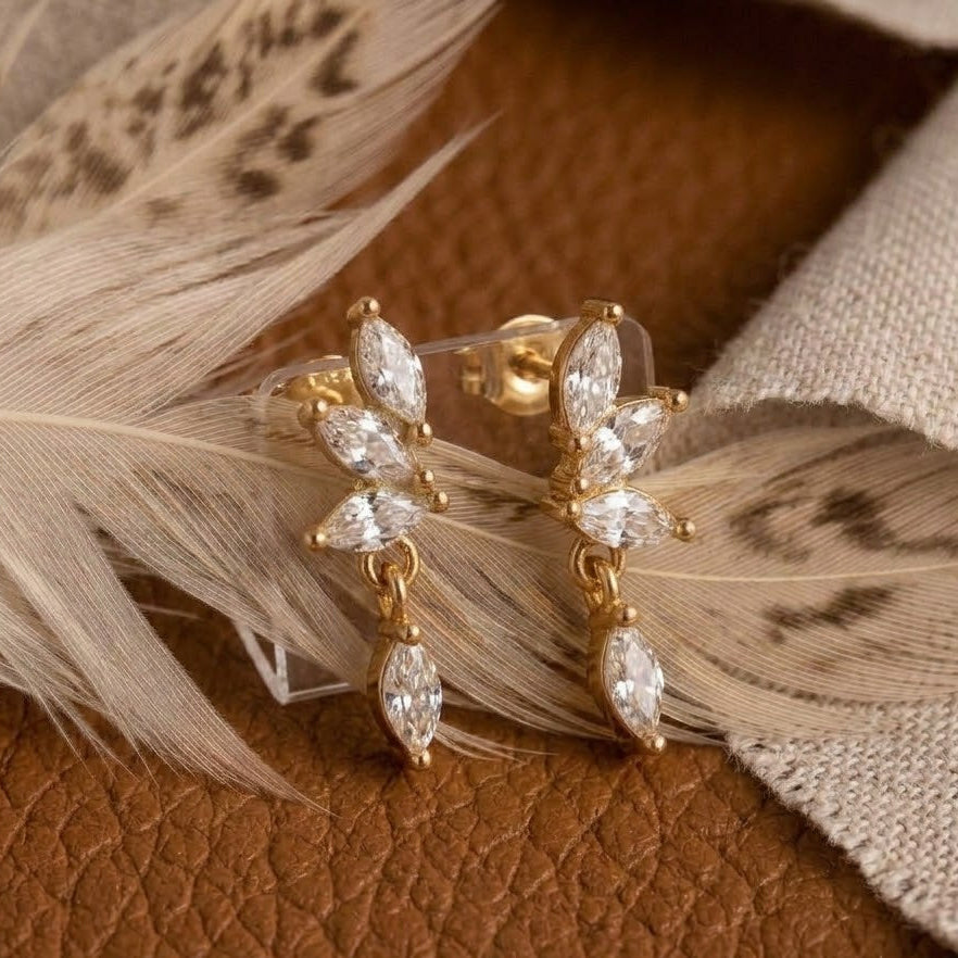 Marquise Leaf Drop Earrings – Gold Plated Cluster Dangle Earrings for Women