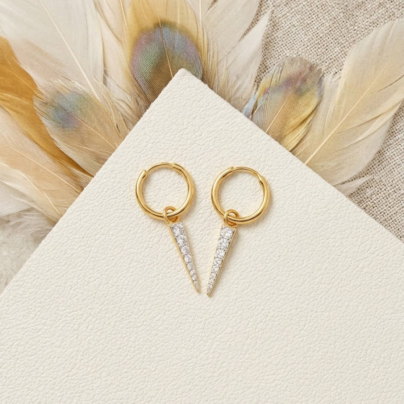 Spike Dangle Huggie Hoop Earrings – Pavé CZ Drop Hoops for Women
