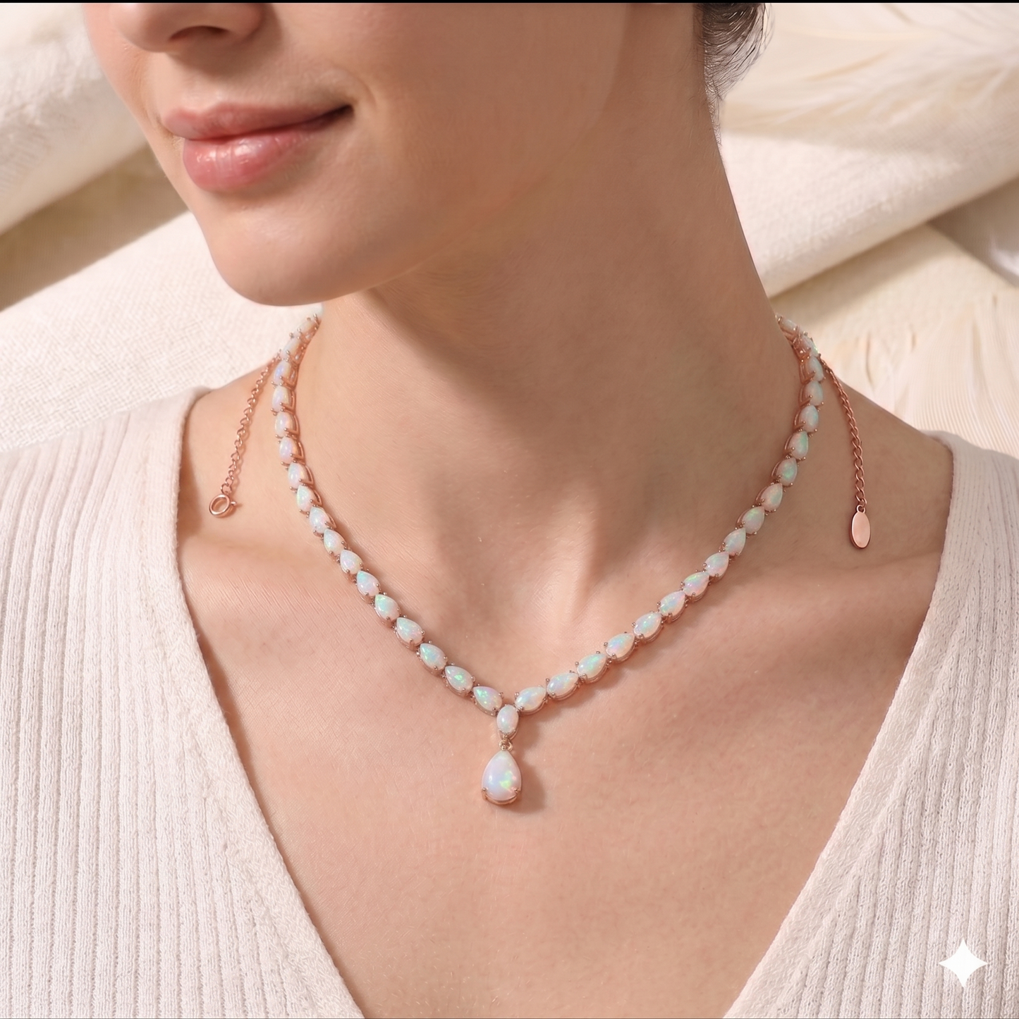 White Opal Pendant Necklace – Pear Cut Opal Drop Necklace for Women