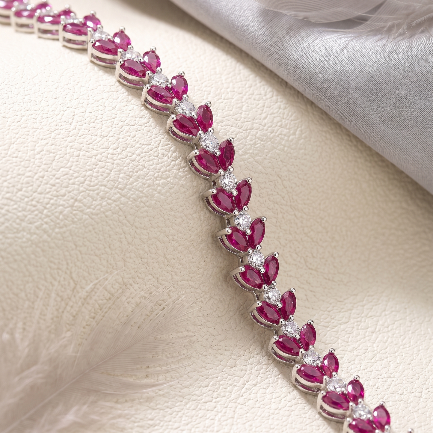 Ruby Marquise Tennis Bracelet – Art Deco Leaf Link Bracelet for Women