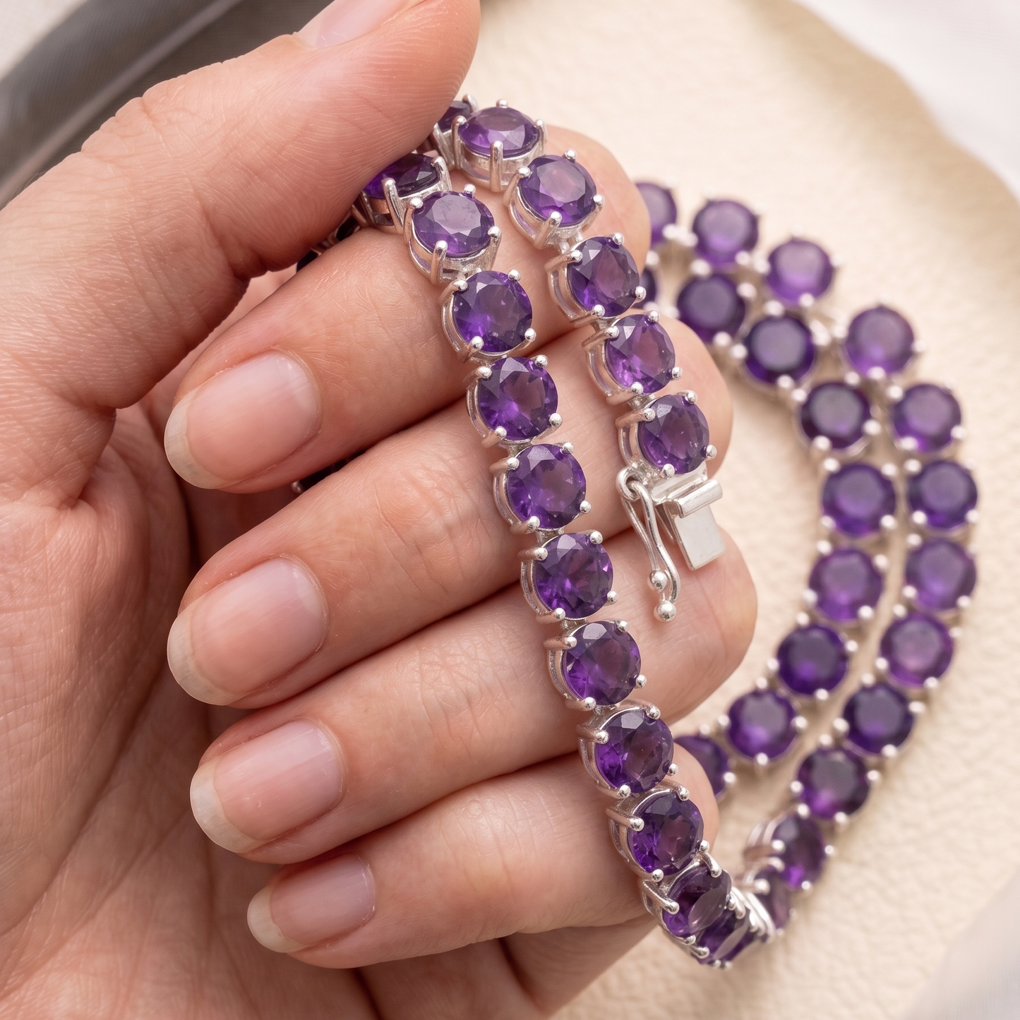 Amethyst Tennis Bracelet – Round Cut Purple Gemstone Bracelet for Women