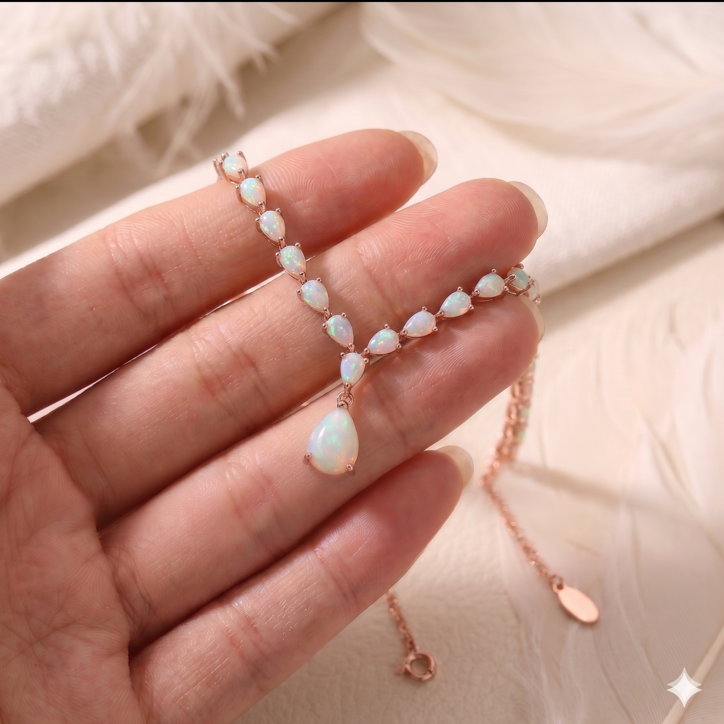 White Opal Pendant Necklace – Pear Cut Opal Drop Necklace for Women