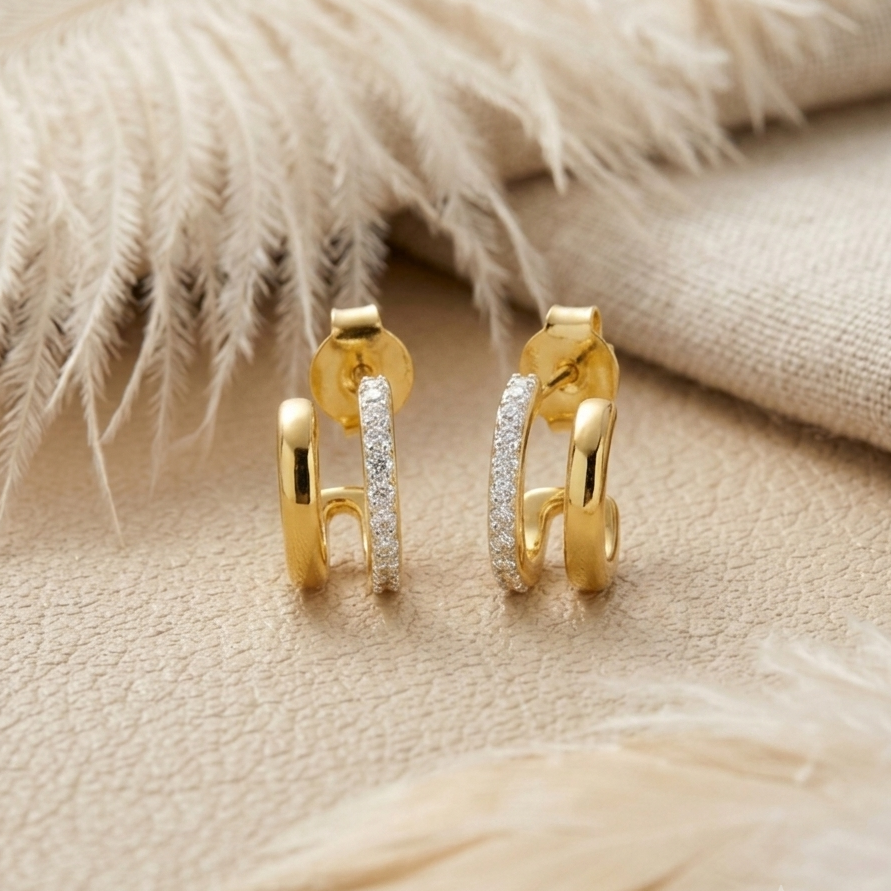 Double Hoop Earrings – Pavé CZ Layered Open Hoops for Women