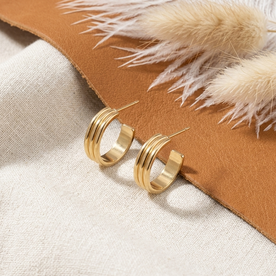 Triple Layer Hoop Earrings – Gold Plated Huggies for Women