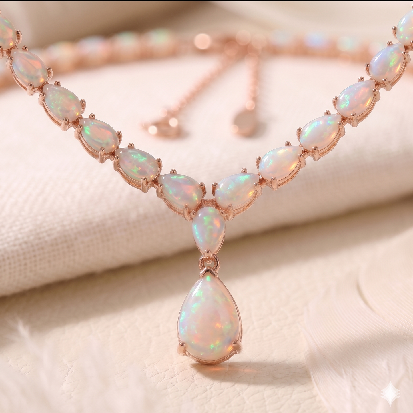 White Opal Pendant Necklace – Pear Cut Opal Drop Necklace for Women