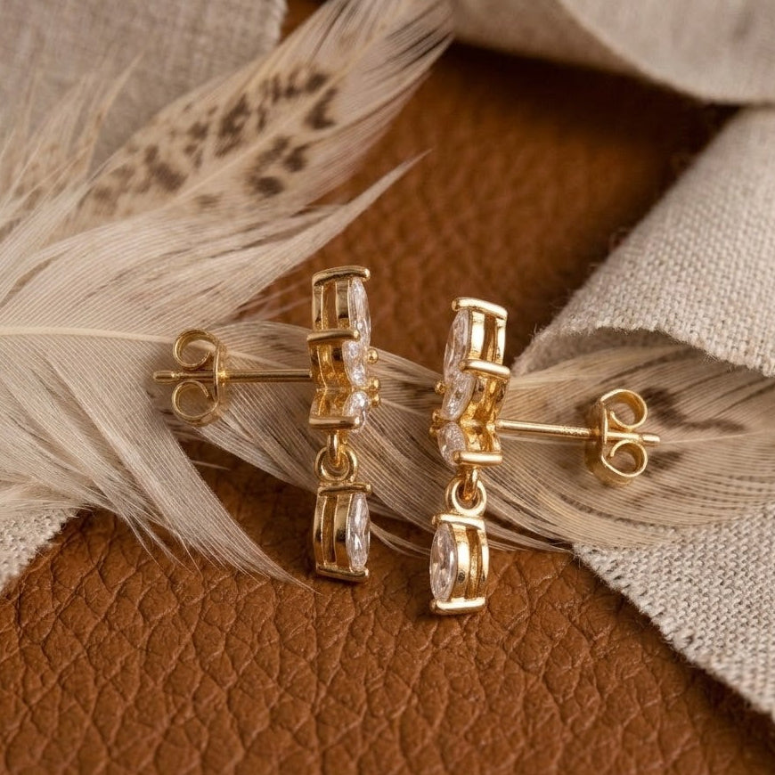 Marquise Leaf Drop Earrings – Gold Plated Cluster Dangle Earrings for Women
