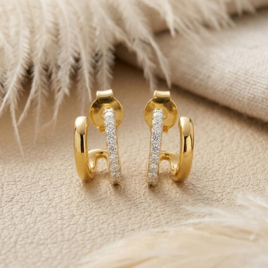 Double Hoop Earrings – Pavé CZ Layered Open Hoops for Women