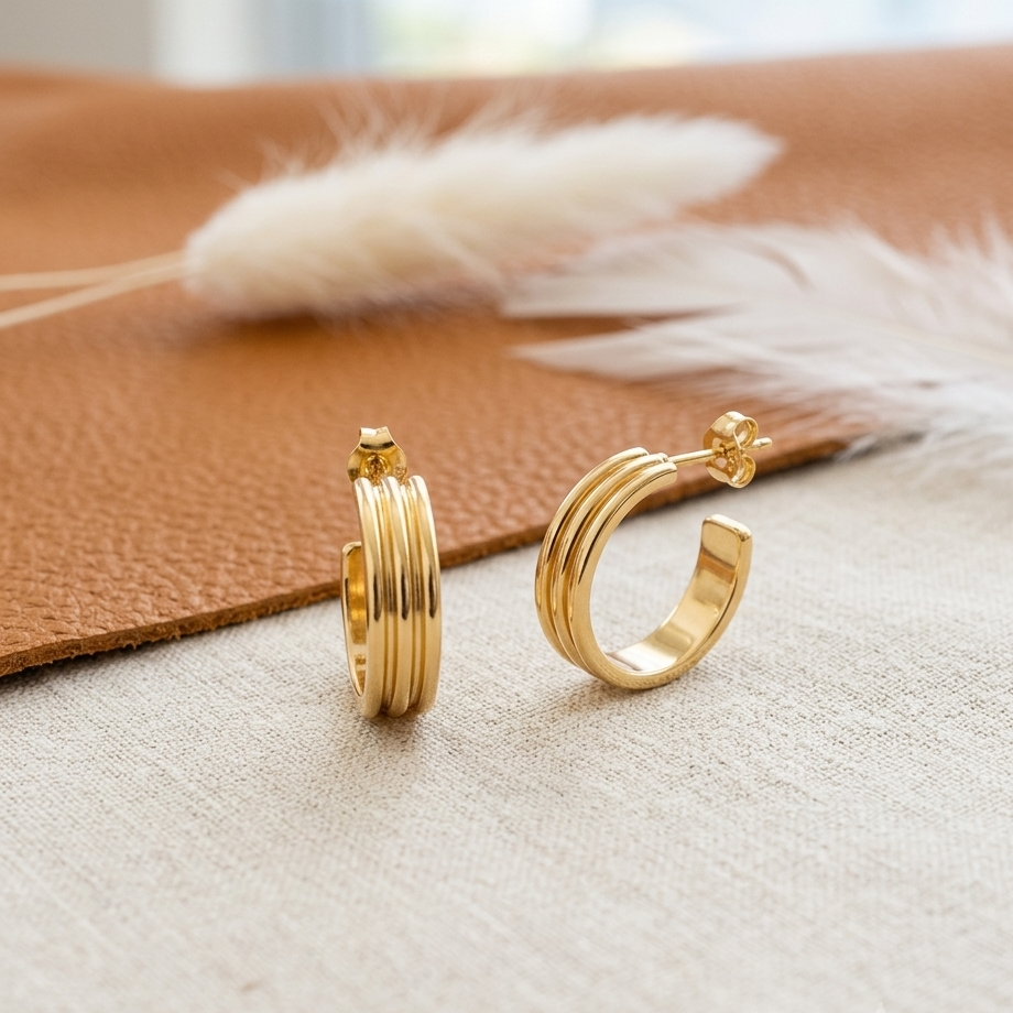 Triple Layer Hoop Earrings – Gold Plated Huggies for Women