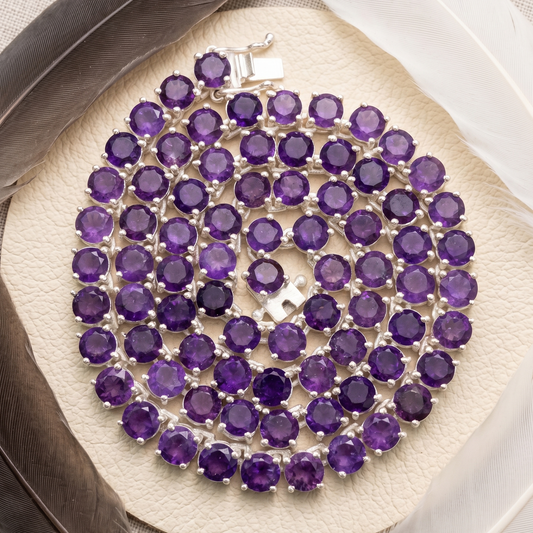 Amethyst Tennis Bracelet – Round Cut Purple Gemstone Bracelet for Women