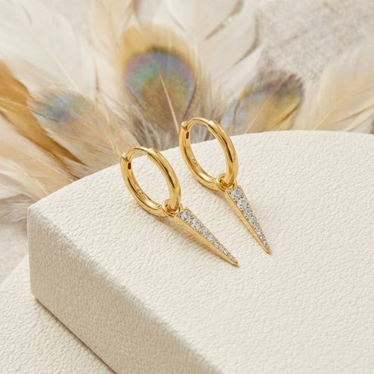 Spike Dangle Huggie Hoop Earrings – Pavé CZ Drop Hoops for Women