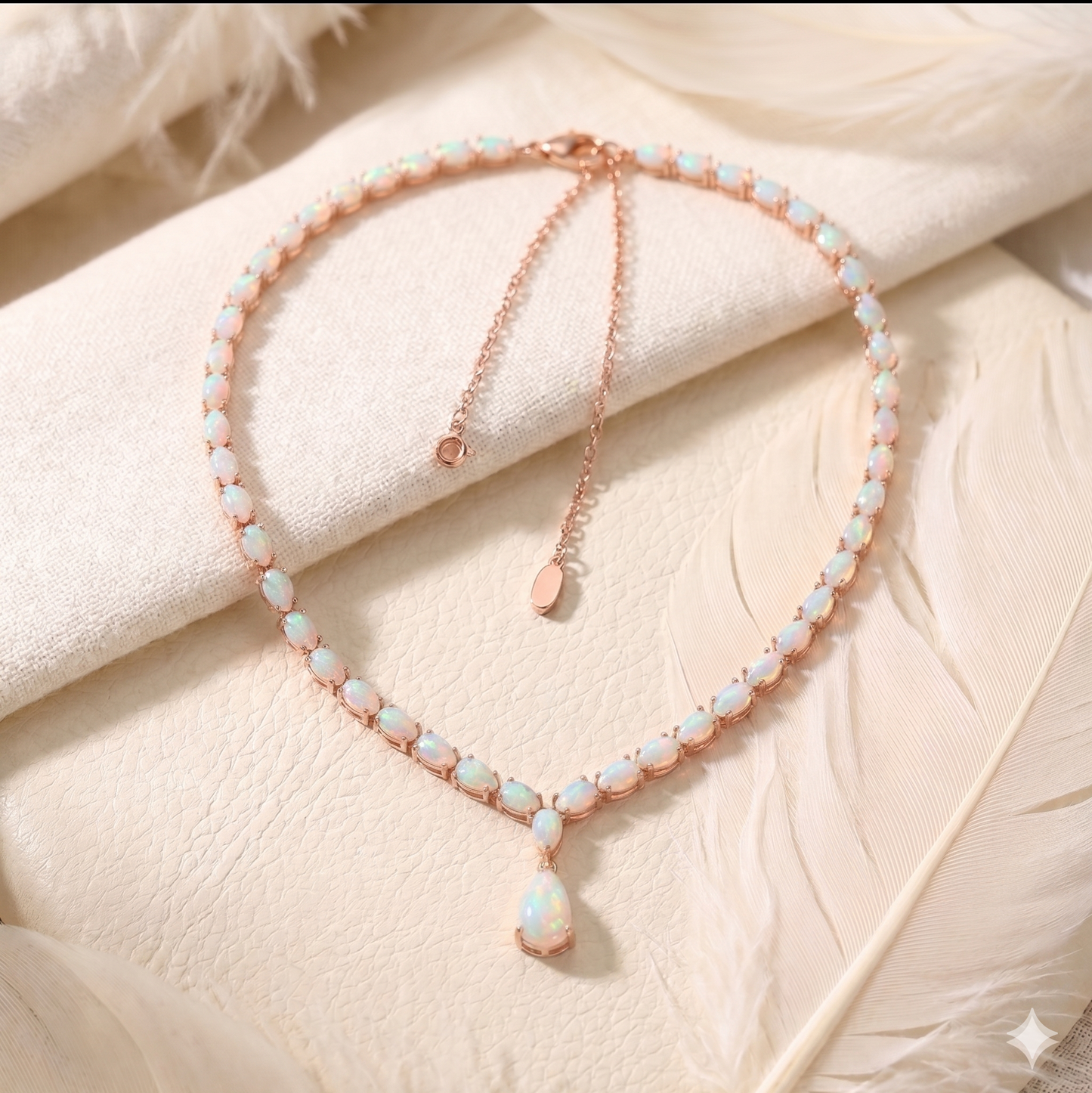 White Opal Pendant Necklace – Pear Cut Opal Drop Necklace for Women