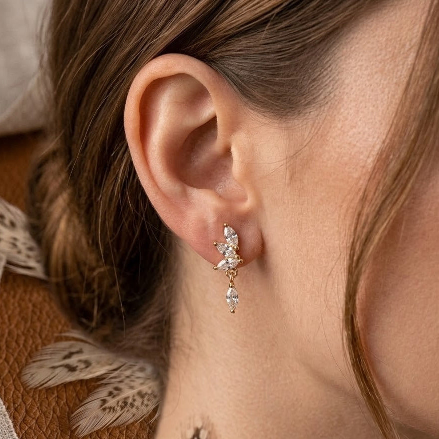 Marquise Leaf Drop Earrings – Gold Plated Cluster Dangle Earrings for Women