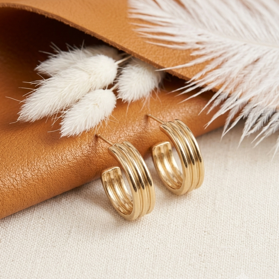 Triple Layer Hoop Earrings – Gold Plated Huggies for Women