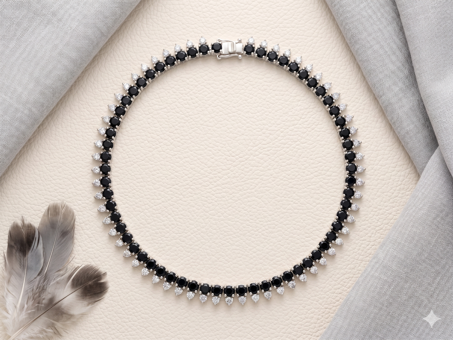 Blue Sapphire Crown Halo Tennis Necklace – Round Cut Gemstone Strand Necklace for Women