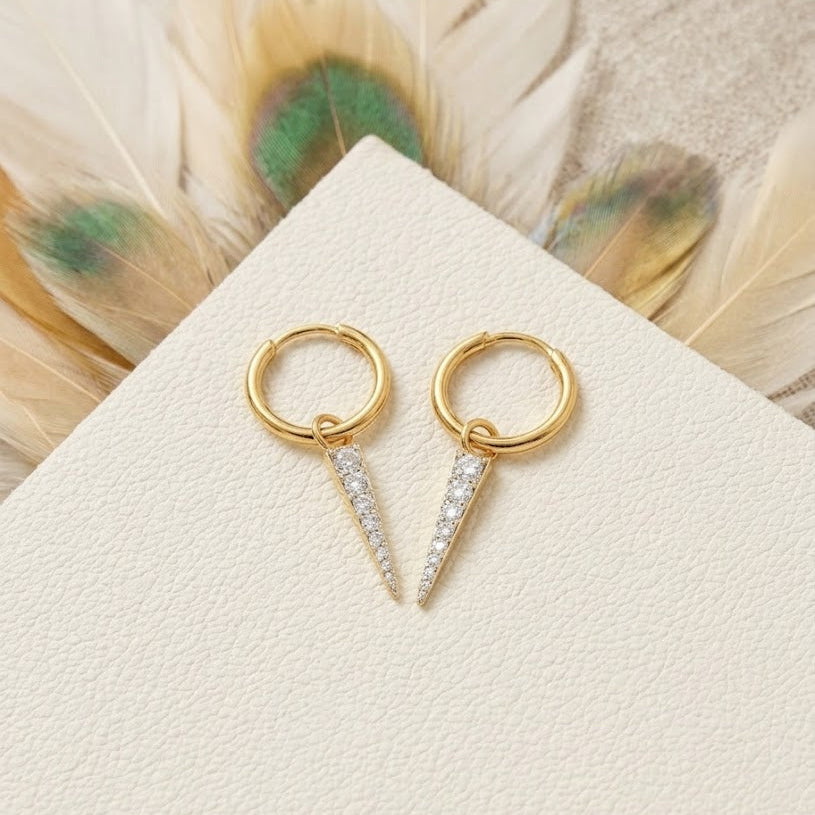 Spike Dangle Huggie Hoop Earrings – Pavé CZ Drop Hoops for Women