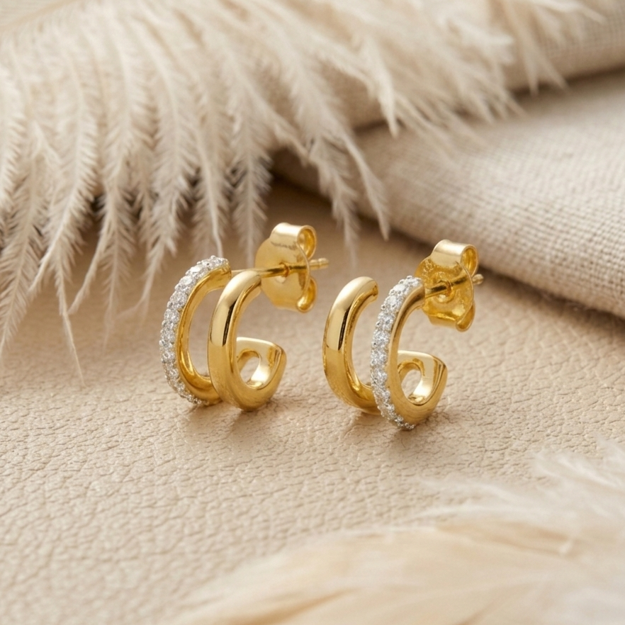 Double Hoop Earrings – Pavé CZ Layered Open Hoops for Women