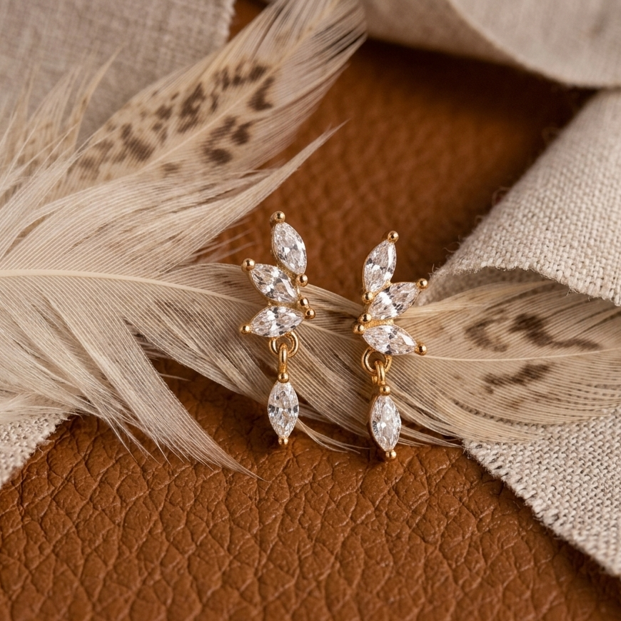 Marquise Leaf Drop Earrings – Gold Plated Cluster Dangle Earrings for Women