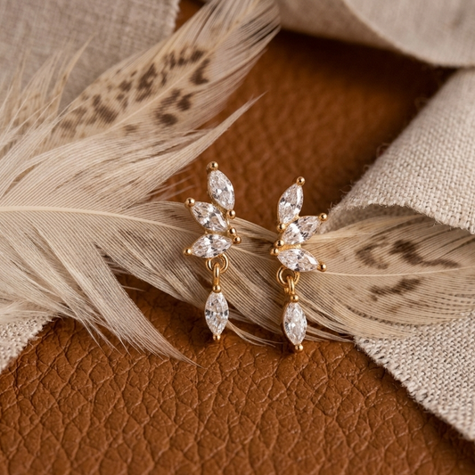 Marquise Leaf Drop Earrings – Gold Plated Cluster Dangle Earrings for Women