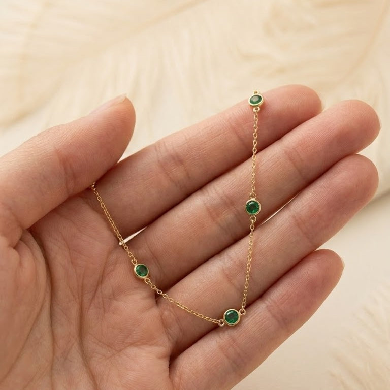 Green Onyx Layering Necklace – Round Bezel Station Necklace