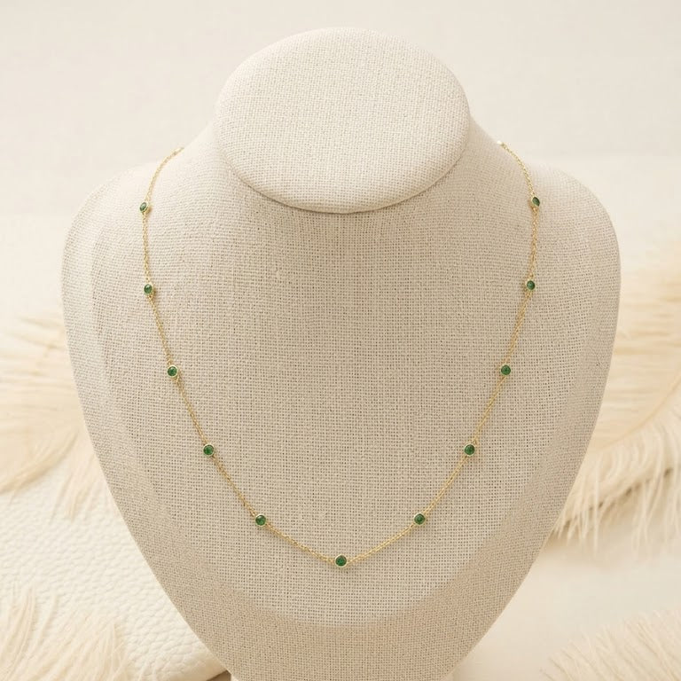 Green Onyx Layering Necklace – Round Bezel Station Necklace