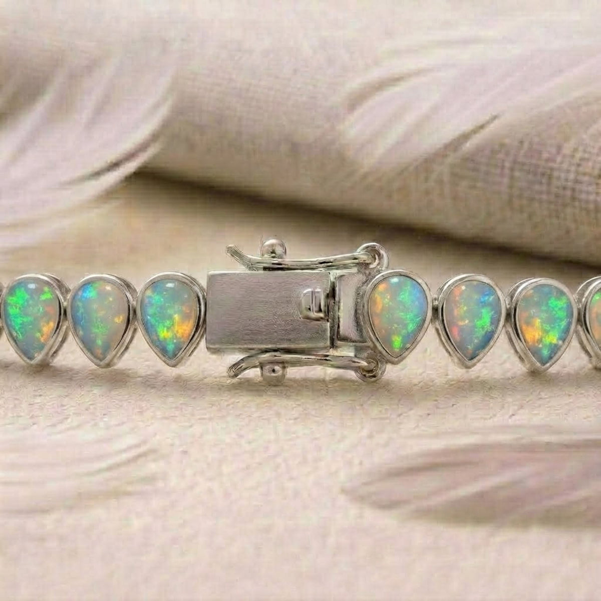 Natural Ethiopian Opal Tennis Necklace – Pear Cut Opal Bezel Choker for Women