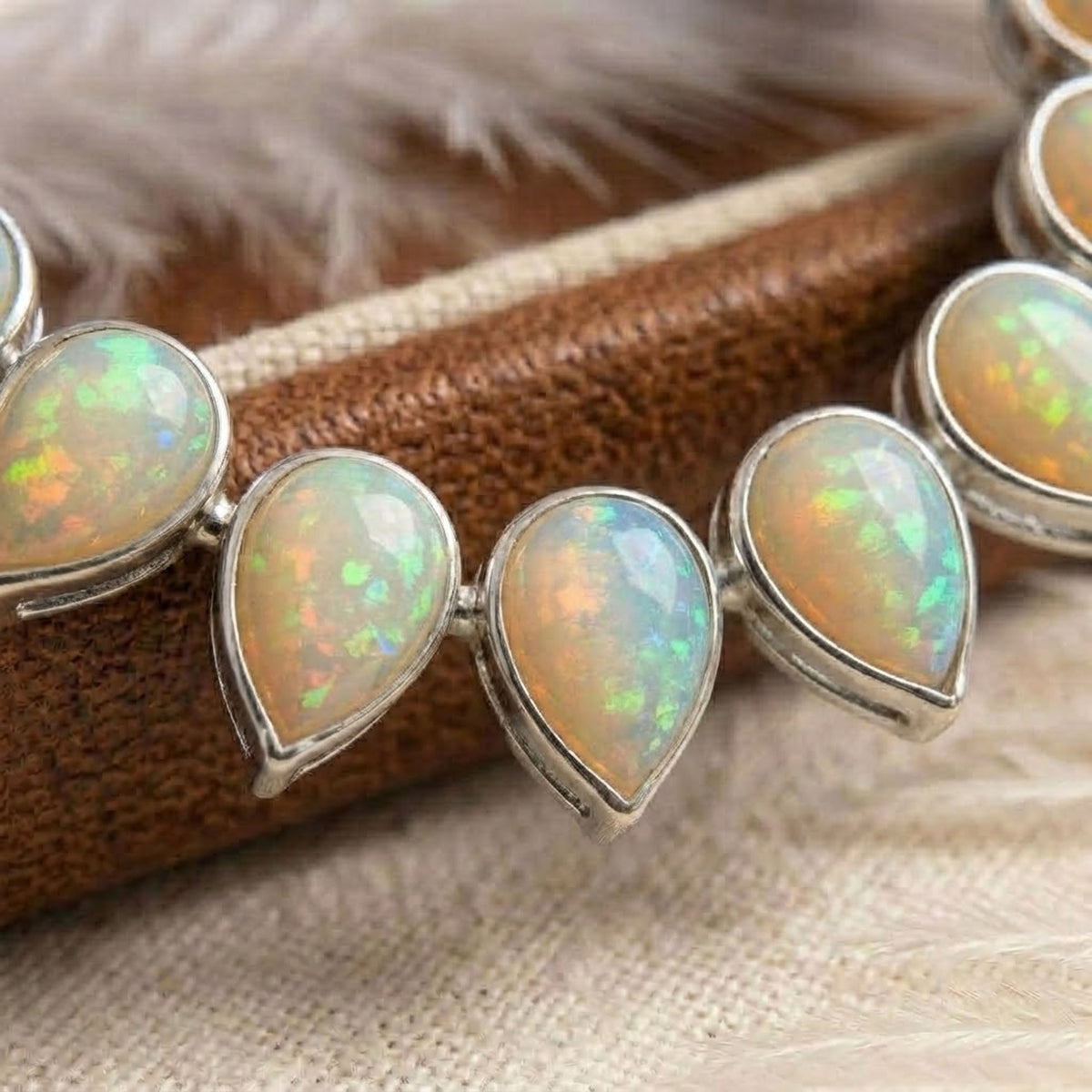 Natural Ethiopian Opal Tennis Necklace – Pear Cut Opal Bezel Choker for Women
