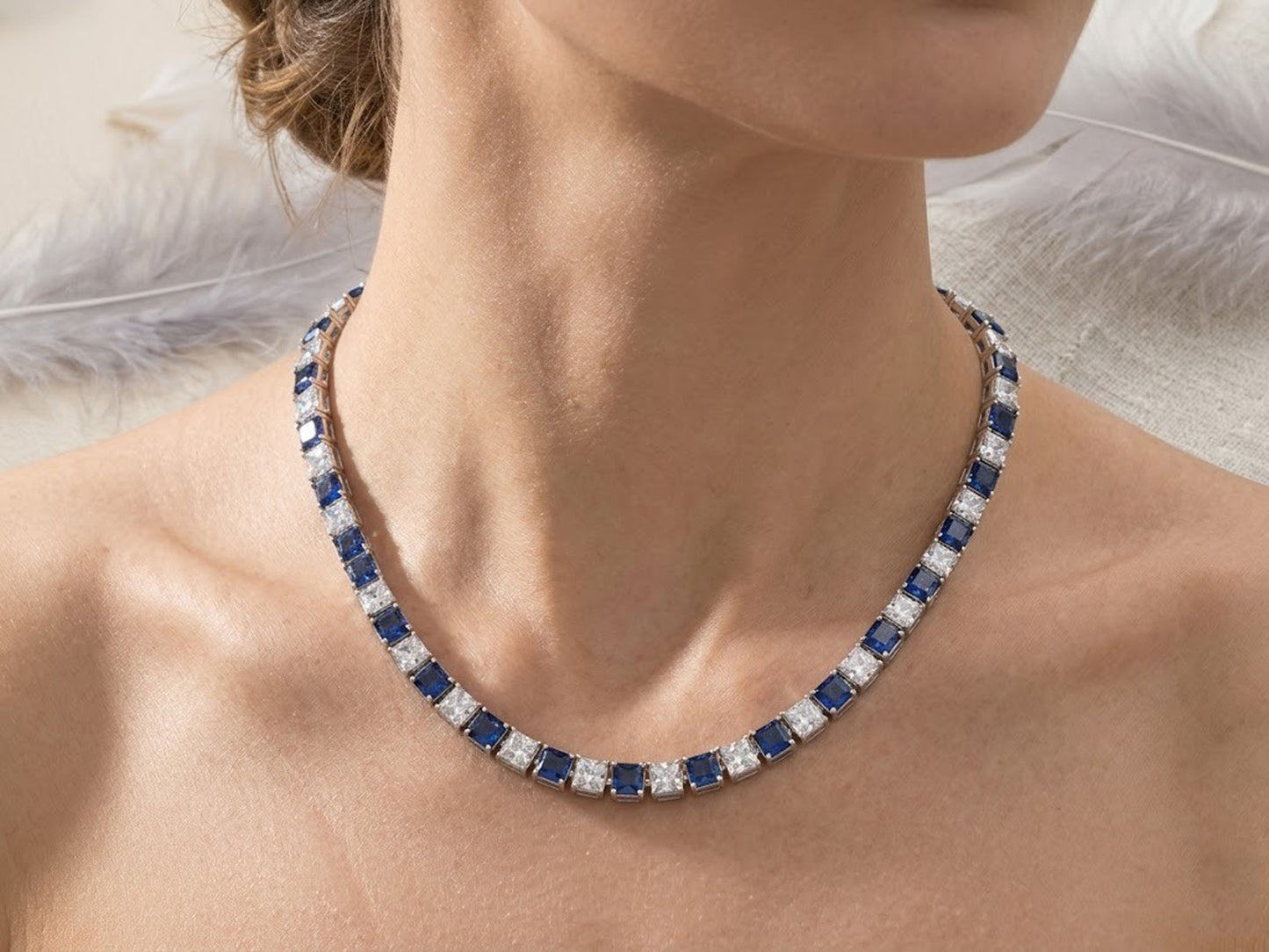 Natural Blue Sapphire & Moissanite Tennis Bracelet – Square Gemstone Jewelry for Women