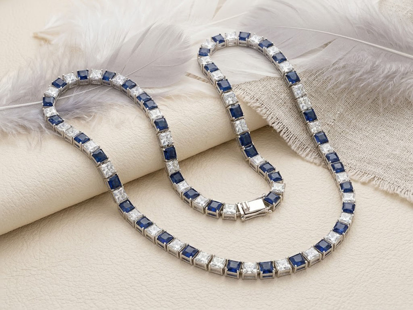 Natural Blue Sapphire & Moissanite Tennis Bracelet – Square Gemstone Jewelry for Women