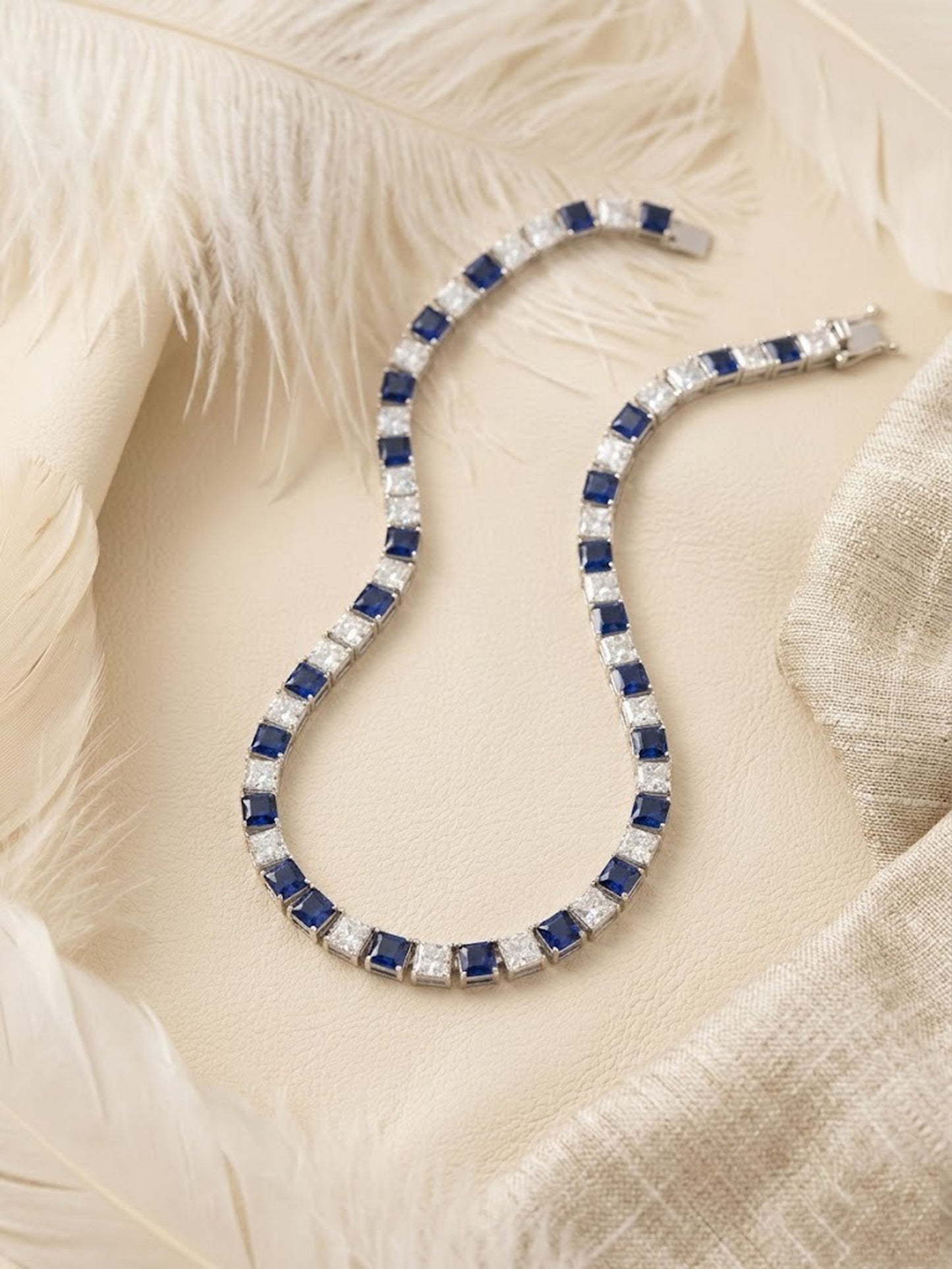 Natural Blue Sapphire & Moissanite Tennis Bracelet – Square Gemstone Jewelry for Women