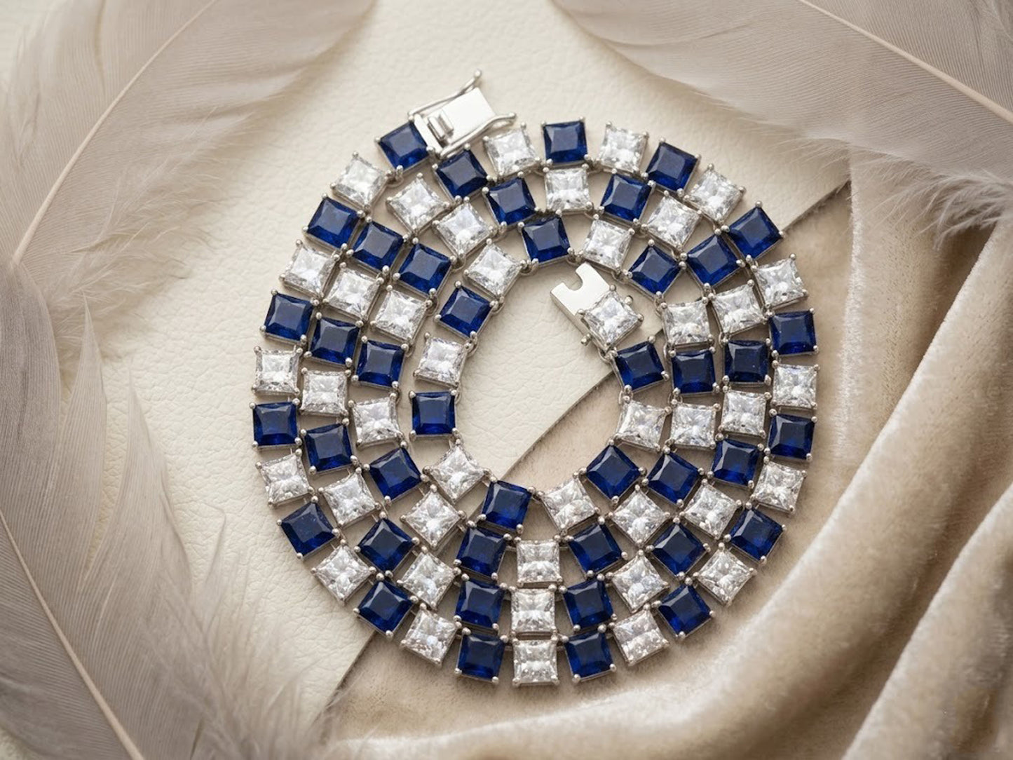 Natural Blue Sapphire & Moissanite Tennis Bracelet – Square Gemstone Jewelry for Women