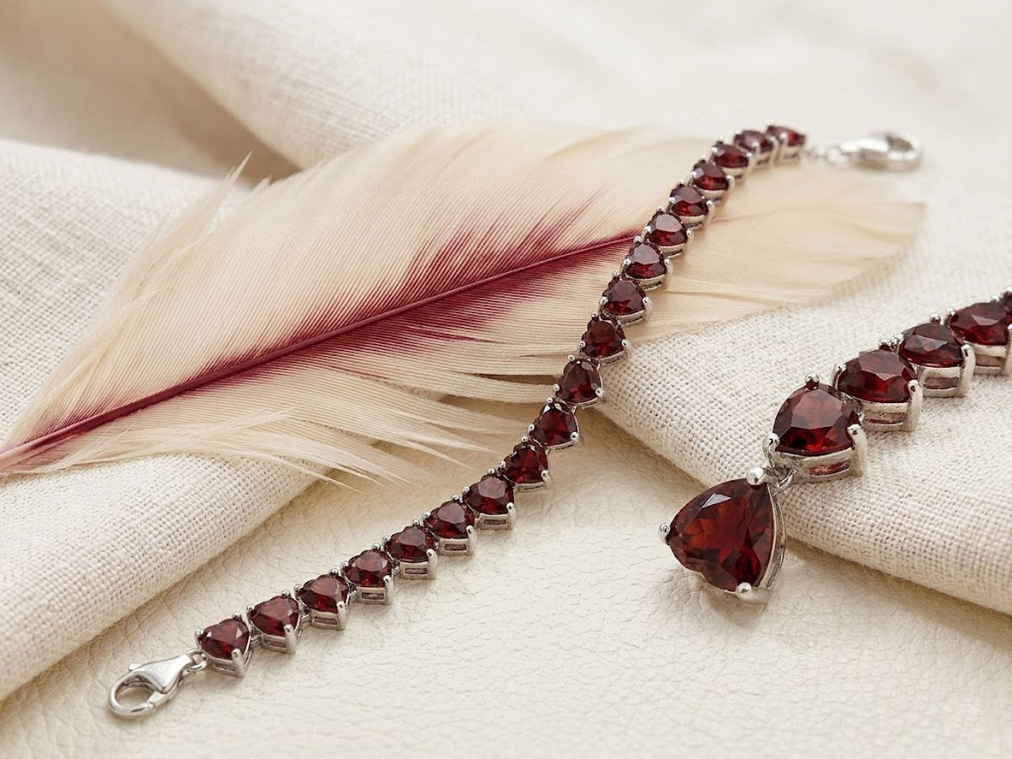 Natural Red Garnet Heart Tennis Bracelet – Romantic Gemstone Jewelry for Women