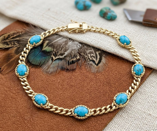 Natural Turquoise Link Bracelet – Boho Gemstone Jewelry for Women