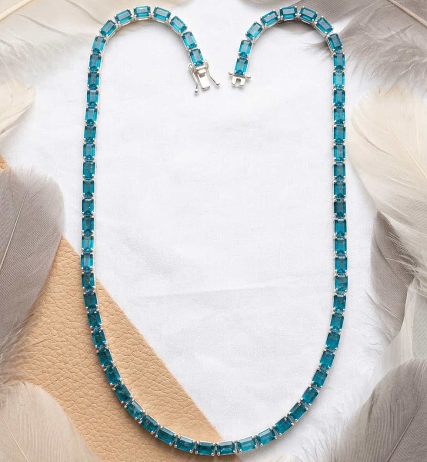 Swiss Blue Topaz Tennis Necklace – Octagon Cut Gemstone Jewelry for Women