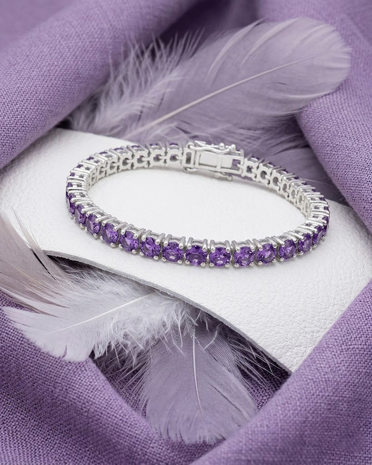 Natural Amethyst Tennis Bracelet – Round Gemstone Jewelry for Women