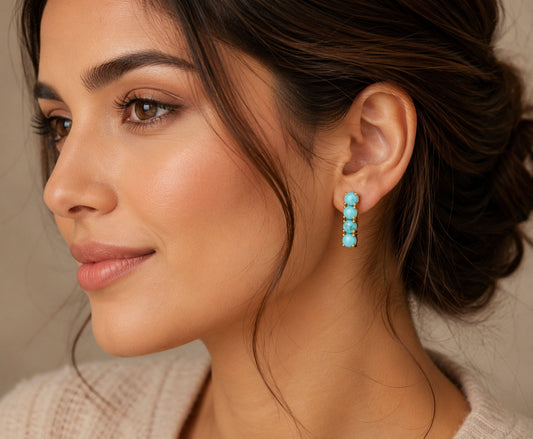 Natural Turquoise Linear Drop Earrings – Gold Bar Stud Jewelry for Women