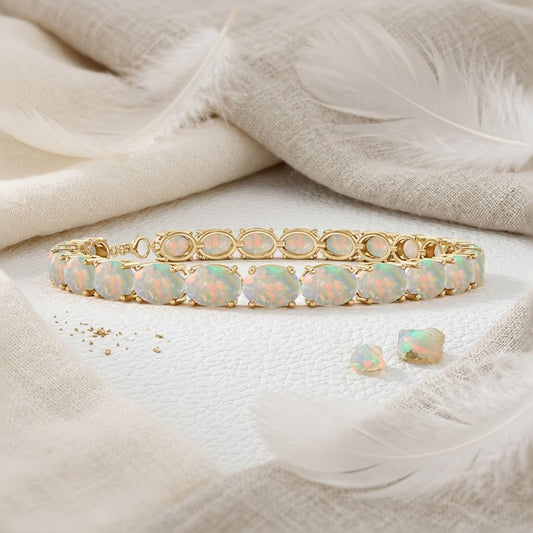 Natural Ethiopian Opal Tennis Bracelet – Iridescent Gemstone Jewelry for Women