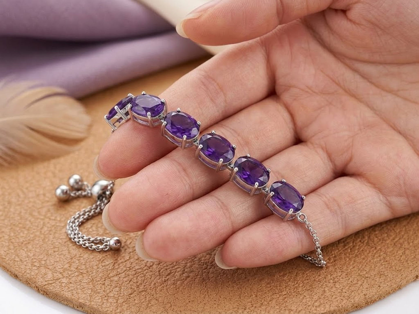 Natural Amethyst Bolo Bracelet – Adjustable Purple Gemstone Bracelet for Women