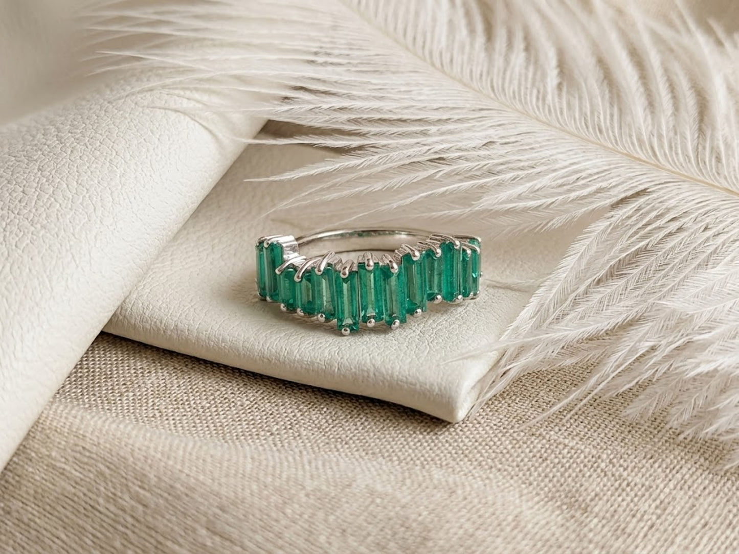 Baguette Emerald Eternity Ring – Elegant Green Gemstone Band for Women