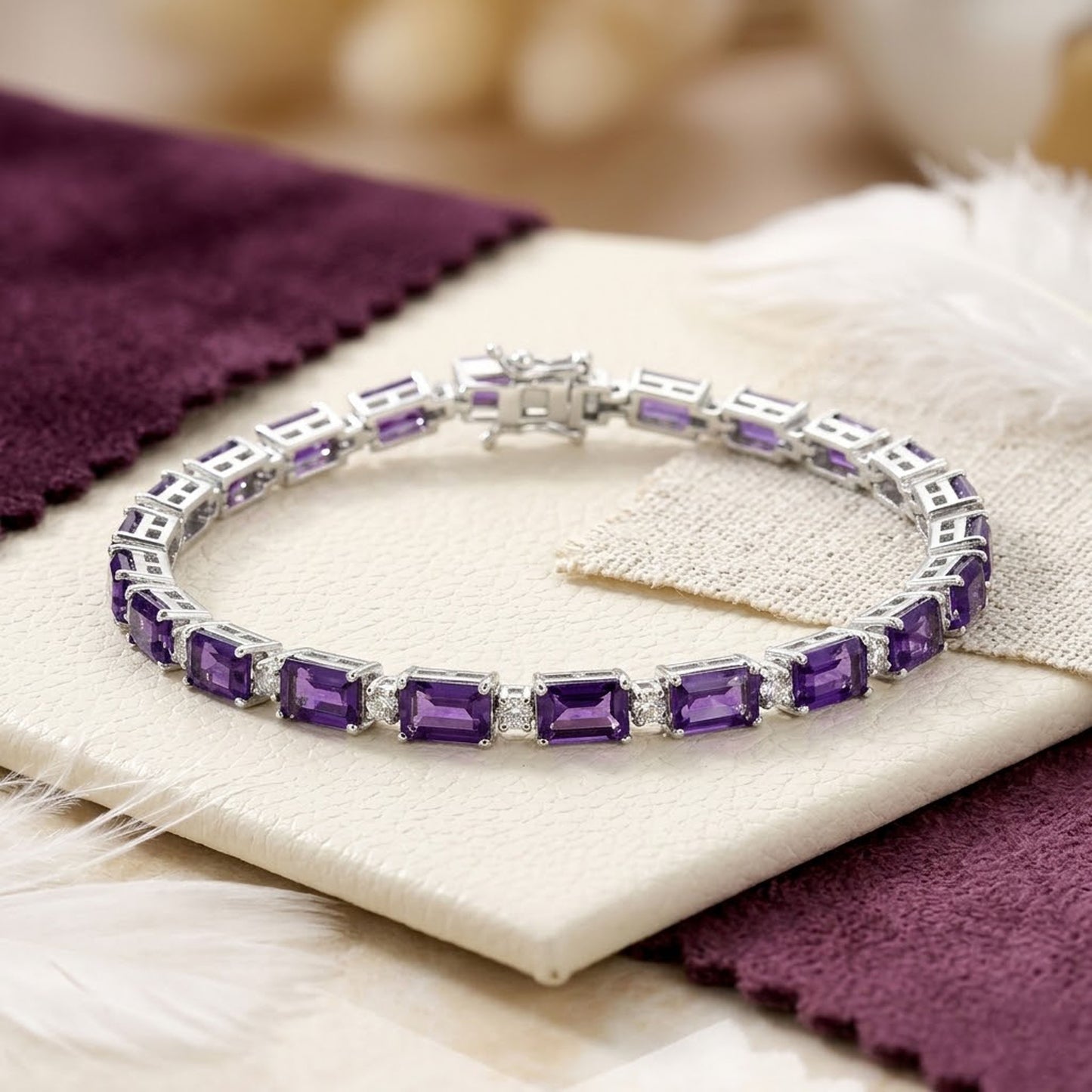 Natural Amethyst & Moissanite Tennis Bracelet – Octagon Cut Gemstone Jewelry for Women