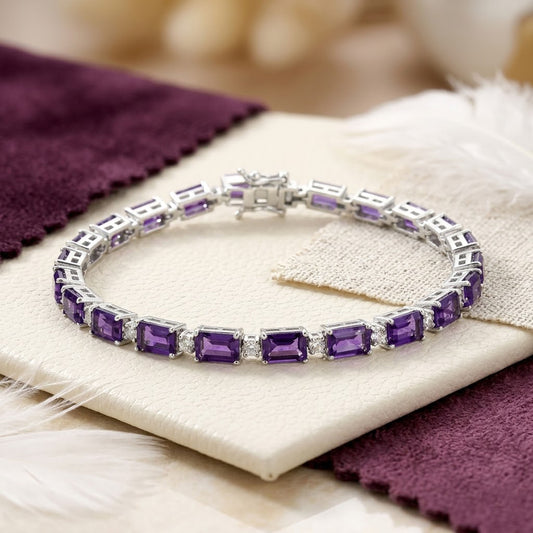 Natural Amethyst & Moissanite Tennis Bracelet – Octagon Cut Gemstone Jewelry for Women