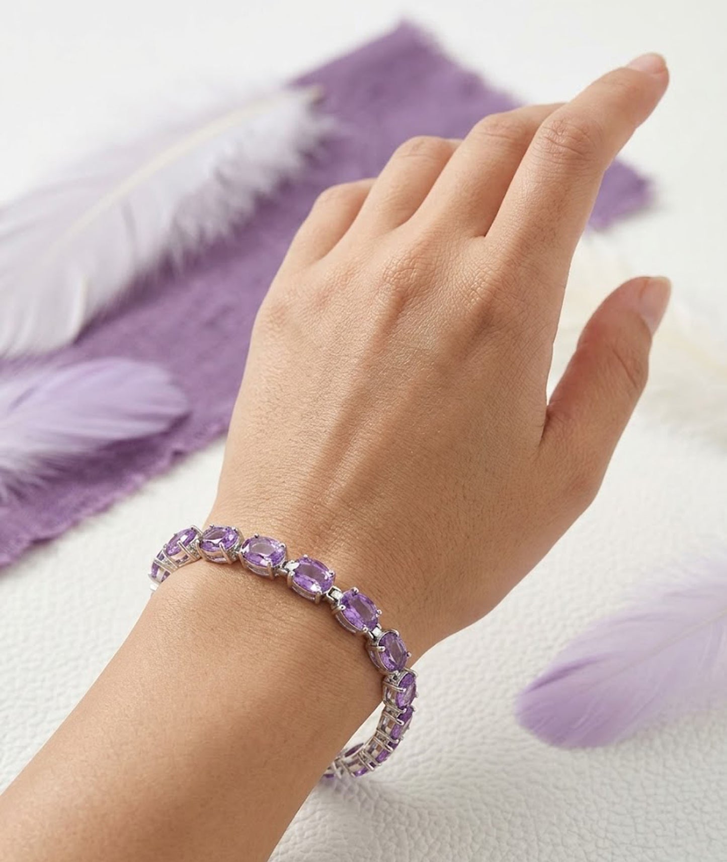 Natural Amethyst Tennis Bracelet – Elegant Oval Gemstone Jewelry for Women