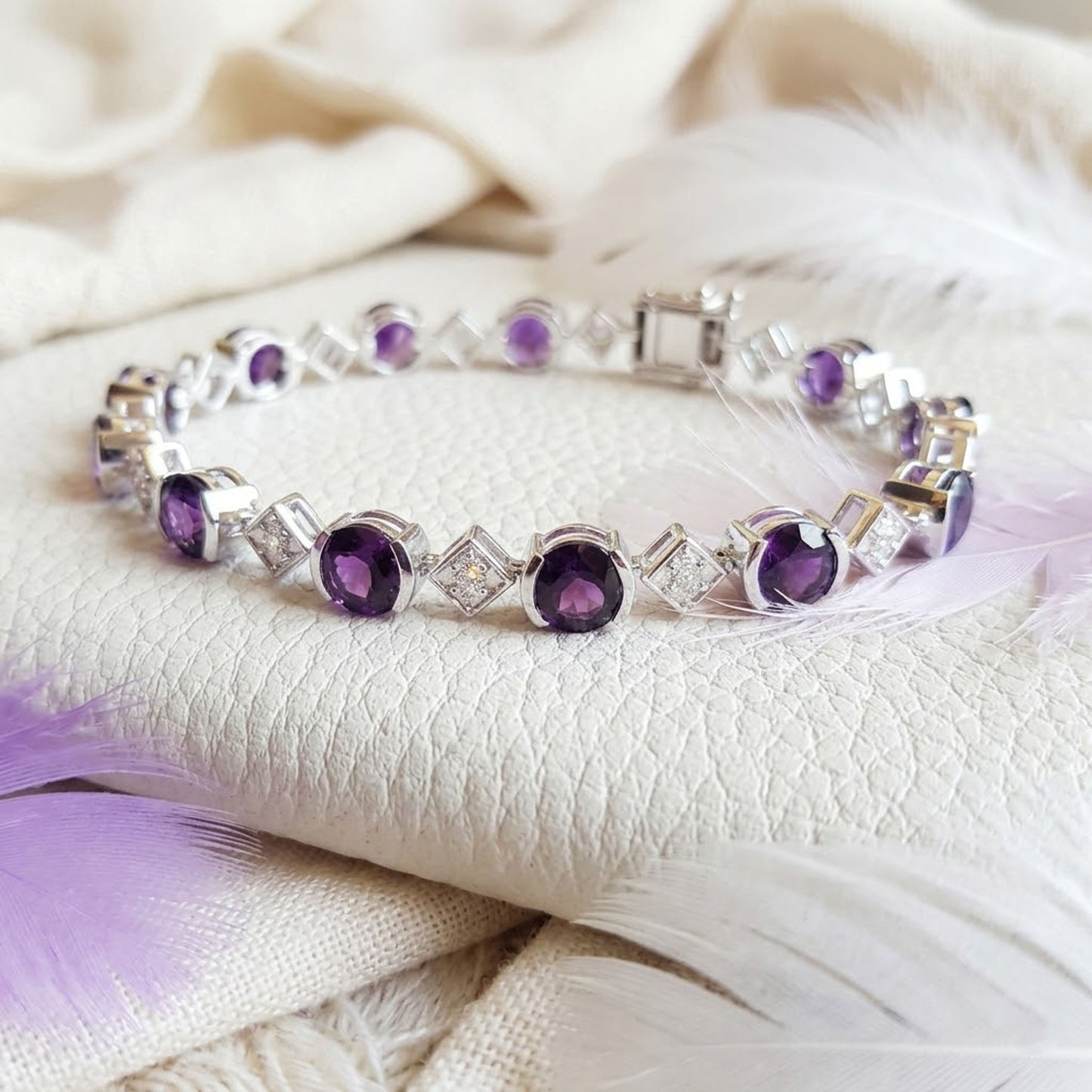 Natural Amethyst & Moissanite Tennis Bracelet – Purple Gemstone Bracelet for Women