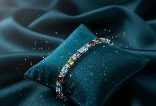 Rainbow Eternity Bracelet: Natural Gemstones & Brilliant Moissanite in Sterling Silver