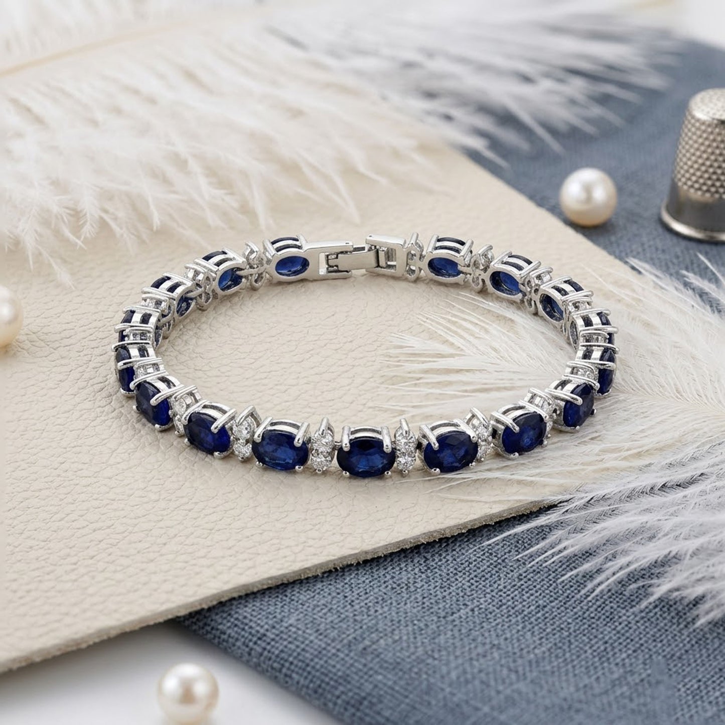 Natural Blue Sapphire & Moissanite Tennis Bracelet – Oval Gemstone Jewelry for Women