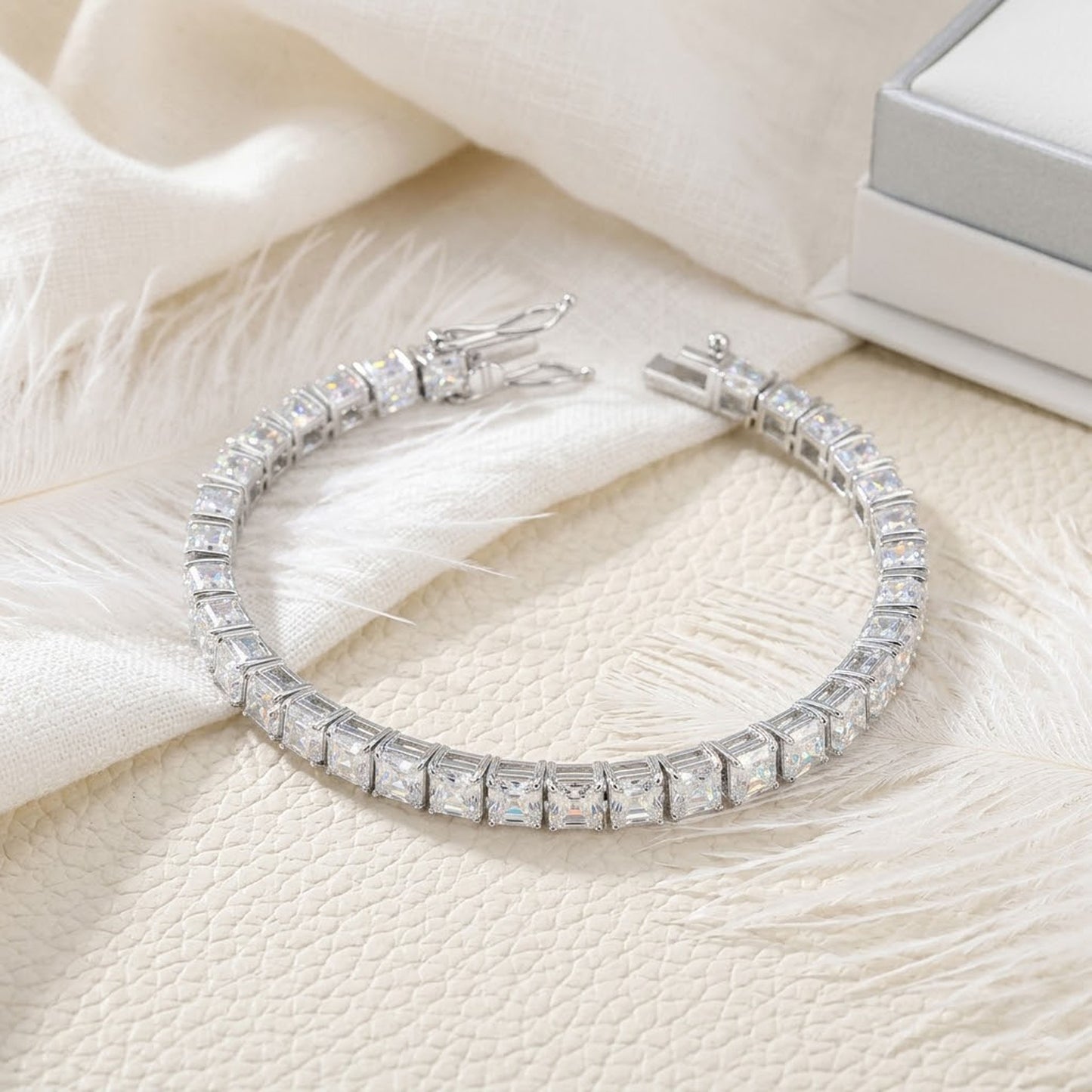 Moissanite Tennis Bracelet – Square Cut White Gemstone Bracelet for Women