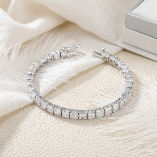 Moissanite Tennis Bracelet – Square Cut White Gemstone Bracelet for Women